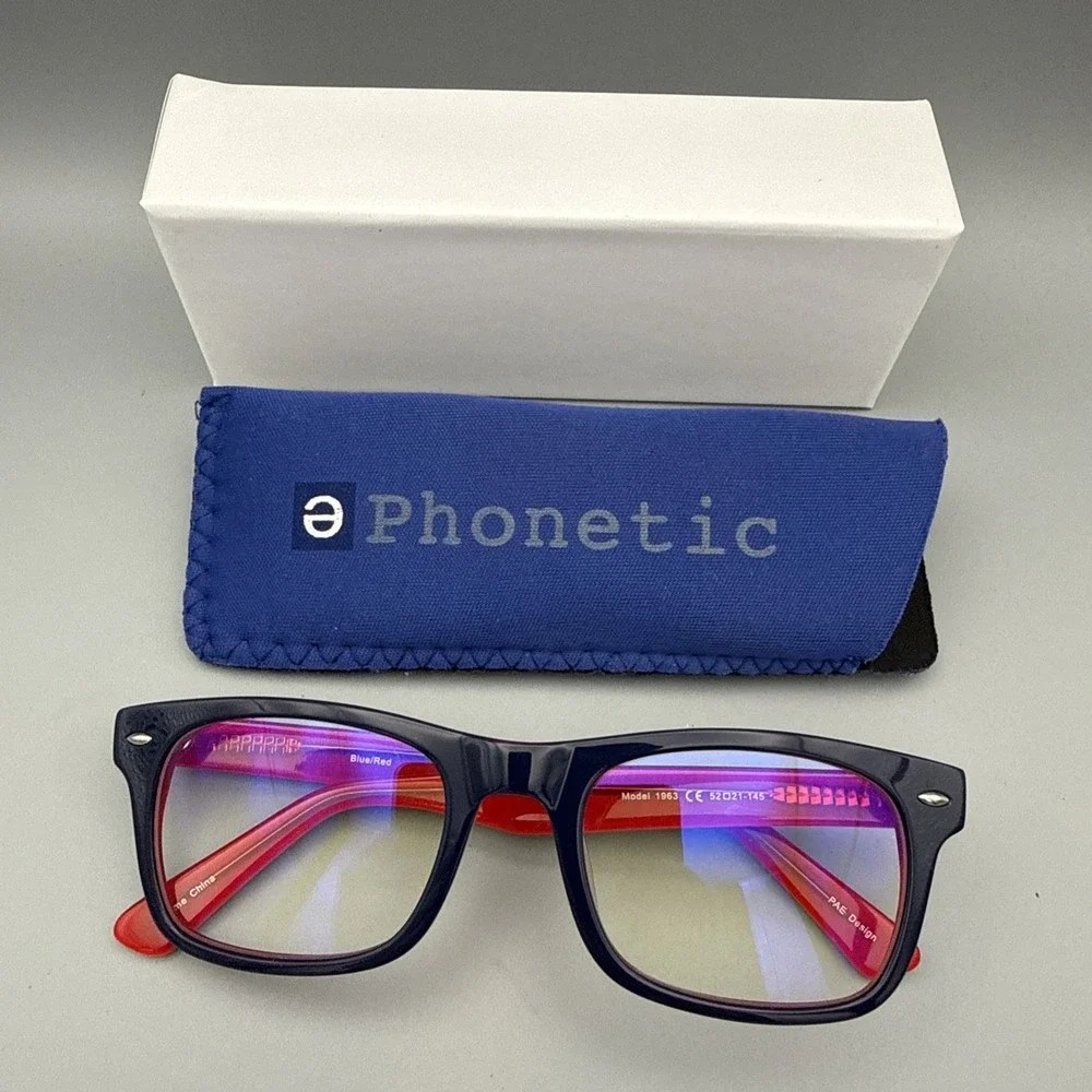E Phonetic Computer Eyewear Blue/Red - FDA Registered, UVA/UVB Protection /Box